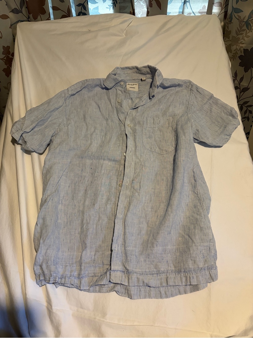 Murano Light Blue Short-Sleeve Linen Button-Down Shirt